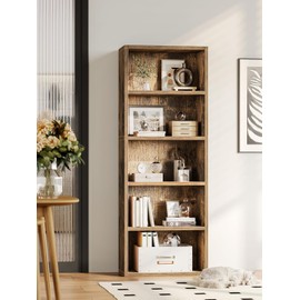 Casaottima 5-Tier Open Bookshelf and Bookcase, Floor Standing Display Storage Shelves for Living Room, Tall Book Shelf for Bedroom, Home Office, Dining Room, Vintage