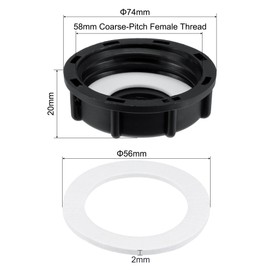 sourcing map IBC Tank Adapter 55mm ID Coarse Female Thread Plastic Water Tote Solid Cover Lid Cap with Gasket, Black