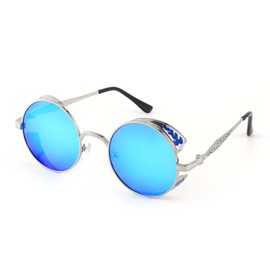 FEISEDY Retro Steampunk Polarized Sunglasses Round Metal Frame Gothic Shades Design Men Women B2820