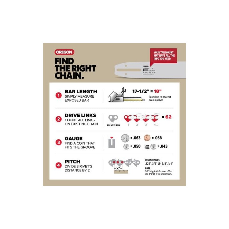 Oregon Chainsaw Chain 3/8" LP Pitch, .043" (1.1 mm) Gauge