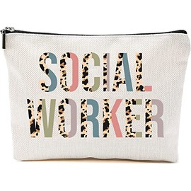 HTDesigns Social Worker Cosmetics Bag - Leopard Social Worker Makeup Bag - Gifts For Social Worker - Social Worker Birthday Gift - Cosmetic Travel Pouch Bag