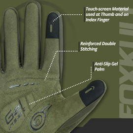 FOXKULL Motorcycle Gloves Full Finger Touchscreen Motorbike Gloves for BMX ATV MTB Riding, Road Racing, Cycling, Climbing, Motocross (Green, XX-Large)