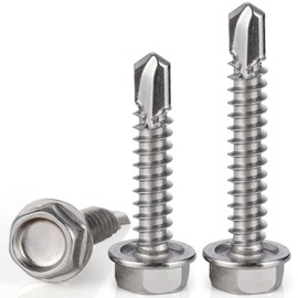 VGBUY 60Pcs #14 x 1 Self Drilling Screws for Metal,410 Stainless Steel Self Tapping Screws,Sheet Metal Screws,Quick Metal Tapping,Hex Washer Head