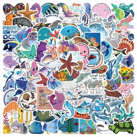 200PCS Cartoon Sea Life Stickers, Cute Vinyl Marine Fish Waterproof Stickers, Diary, Luggage, Skateboard, Guitar Stickers for Boys and Girls Students