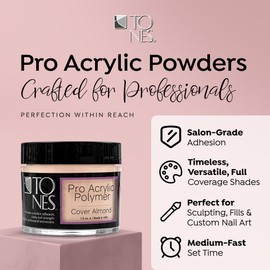 Tones Pro Acrylic Nail Powder, Cover Almond (Soft Nude Beige), (1.5 Fl Oz) - Long-Lasting & Non-Yellowing Polymer for Salon Quality Nail Extensions & 3D Art