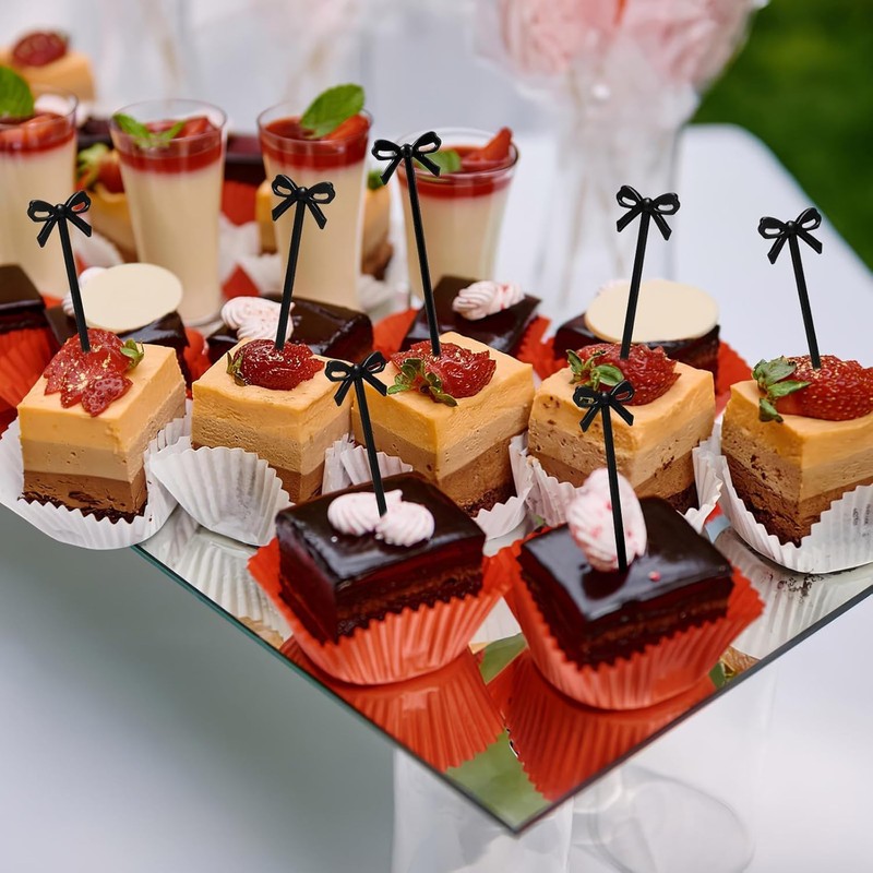 Black Bow Design Cocktail Appetizer Picks, 60 Pieces, 4.01 in