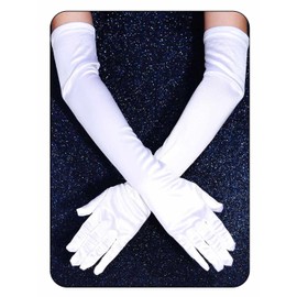 Casdre Wedding Satin Gloves Bridal Gloves 1920s Party Prom Elbow Length Long Opera Gloves Jewerly for Women and Girls (white)