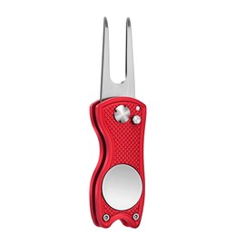 Mile High Life All Metal Foldable Golf Divot Tool with Pop-up Button & Magnetic Ball Marker (Red Fish)