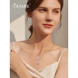 TEAMER Metatron Cube Witch Knot Pendant Necklace Double Amulet Protection Stainless Steel Witchcraft Necklaces Vintage Jewelry For Women (No Chain, Silver)