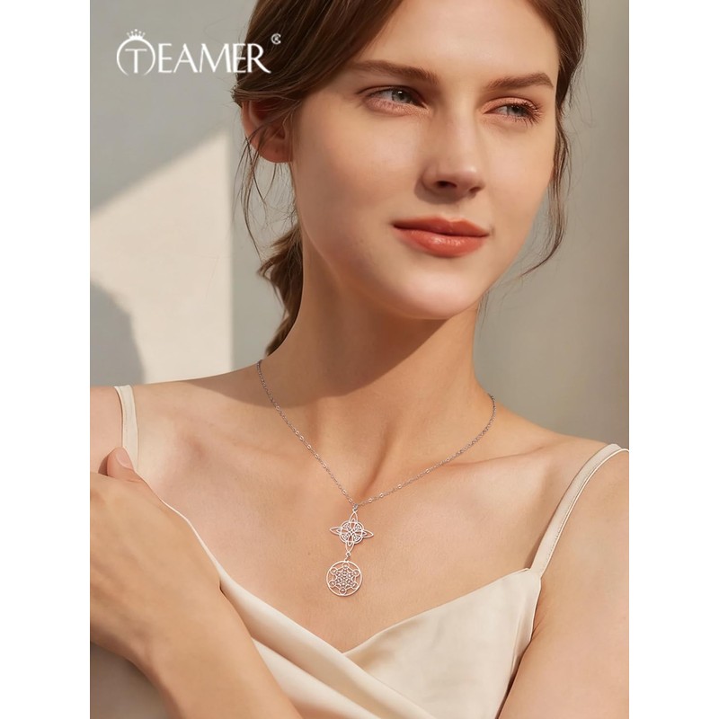 TEAMER Metatron Cube Witch Knot Pendant Necklace Double Amulet Protection