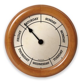 DayClocks Classic Week-Day Wall Clock with Solid Wood-Round Frame – Weekly Clock with Noon & Midnight Markers – Quiet Wall Mounted Clock - Ideal Retirement Gift for Men & Women, Pine, 9.5"