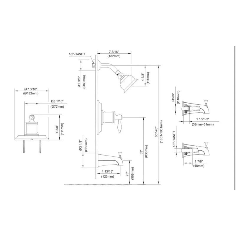 Danze Tub/Shower Set WITH ROUGH IN VALVE Brushed Nickel D520010BNT