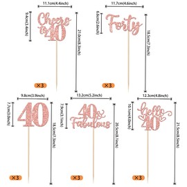 ZHUOWEISM 15 PCS Happy 40th Birthday Centerpiece Sticks Forty Hello 40 Cheers to 40 Table Flower Centerpieces Sticks 40 Fabulous Floral Decors for Happy 40th Birthday Party Centerpieces Rose Gold
