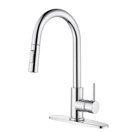 Tohlar Chrome Kitchen Faucets with Pull Down Sprayer, Single Handle Kitchen Sink Faucet Modern Staninless Steel Kitchen Faucet with Deck Plate