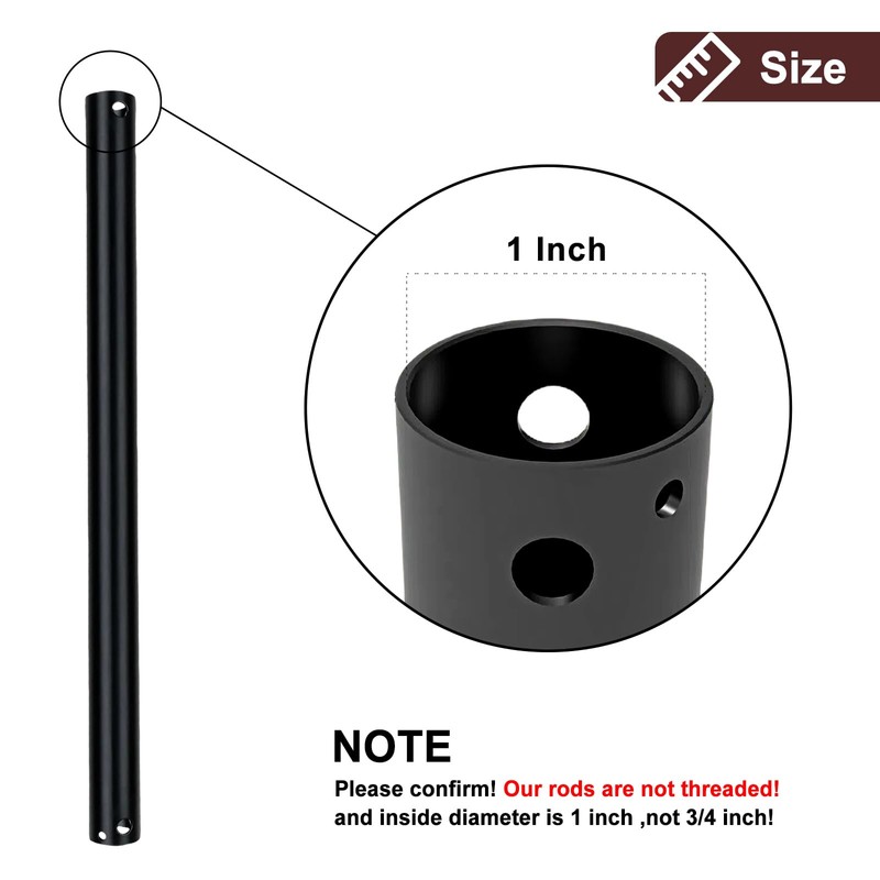24 Inch Ceiling Fan Downrod, 1" Diameter Matte Black Ceiling
