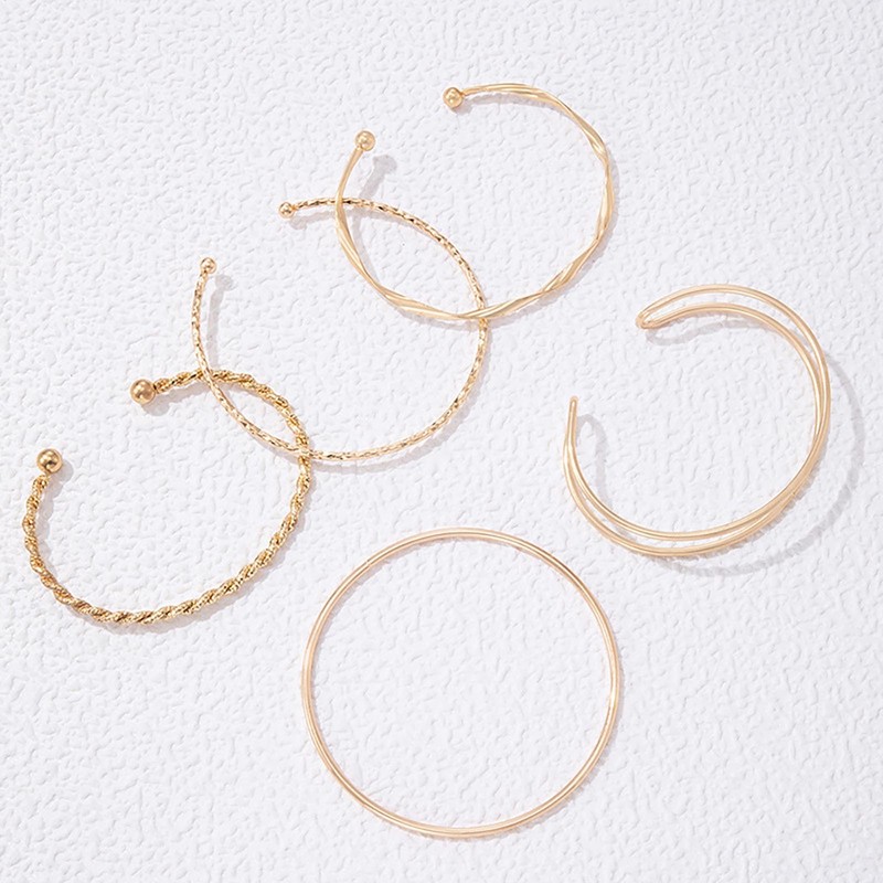 Inateannal Gold Tone Cuff Bangle Bracelet Set Layered Stackable Open