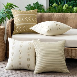 JOTOM Set of 4 Outdoor Cushion Covers 45x45 cm Waterproof Decorative Throw Pillow Covers 18x18 Inch Modern Geometric Sofa Indoor Bed Decor Cushion Cases for Patio Garden Porch Bench (Khaki)