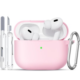 for AirPods Pro Case, Soft Silicone Protective Cases Cover Compatible with Airpods Pro 2nd/1st Generation for Women Girly, with Cleaning Kit & Anti-Lost Keychain, Anti-Scratch, Shockproof Pink Cover