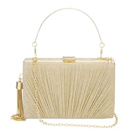 Gets Tassel Womens Evening Handbag Small Pleated Clutch Purses for Formal Wedding Party Purse with Top Handle and Chain(Gold)