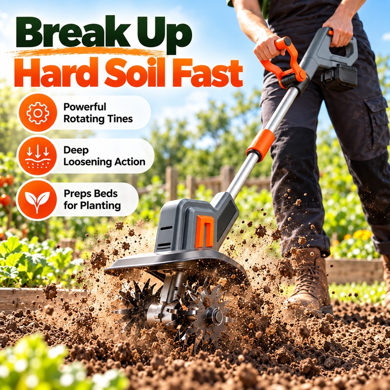 Cordless Electric Garden Tiller for Soil Cultivation – Anti-Tangle Blades
