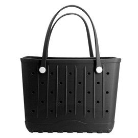 CXY Medium Rubber Beach Bag for Women EVA Washable Tote Bags for Beach Waterproof Sand-proof Handbags Pool Boat Work Sports (Black, Small)