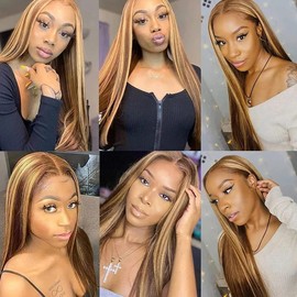 LOIUMGUU Highlight Straight Bundles P27/30 Ombre Human Hair Bundles 14 16 18 Inch 2 Tone Honey Blonde Mixed With Light Brown Double Weft Hair Weave