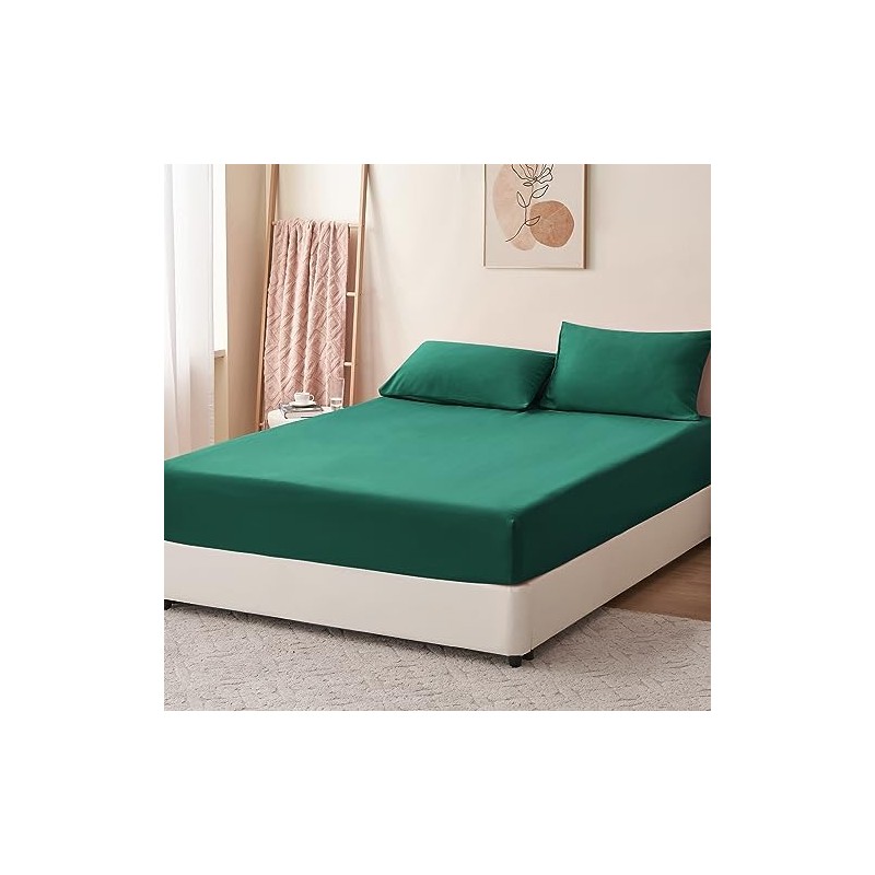 RUIKASI Superking Fitted Sheet Deep - Dark Green Bottom Sheet