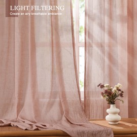 Anpark Elegant Blush Pink Sheer Curtains Cotton Linen Textured for Living Room, Bedroom Soft Light Filtering Crinkle Sheer Drapes Natural Rod Pocket Crepe Curtains, W52 x L84 inch, 2 Panels