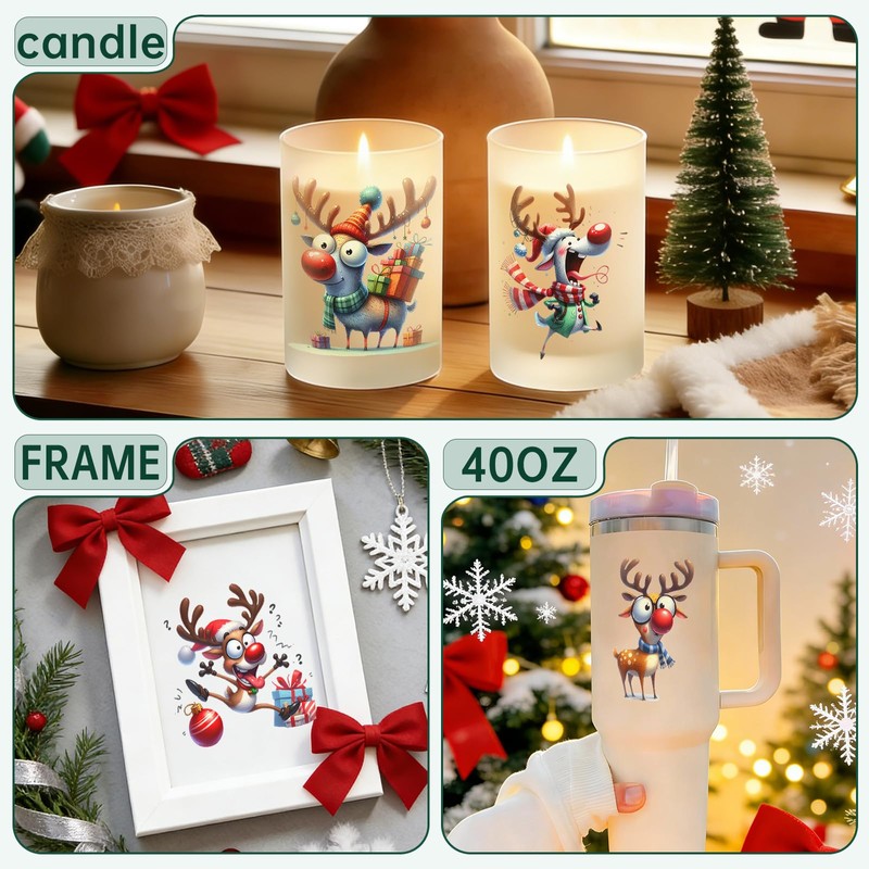 24PCS Christmas Deer UV DTF Cup Wrap Stickers