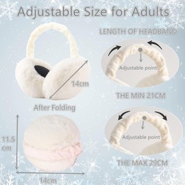 FSMILING Adjustable Winter Earmuffs Plush Ear Warmers Winter Earmuffs Ear Warmer for Women Girls 1/2 Pack, 2 pack black white