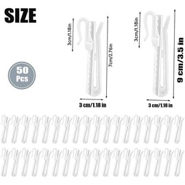 50 Pcs Adjustable Pinch Curtain Hook Clips,Plastic Curtain Hooks, Ratchet System Pinch Pleat Curtain Hooks, Plastic Adjust Hook for Curtains Door Curtains and Shower Curtains (70mm)