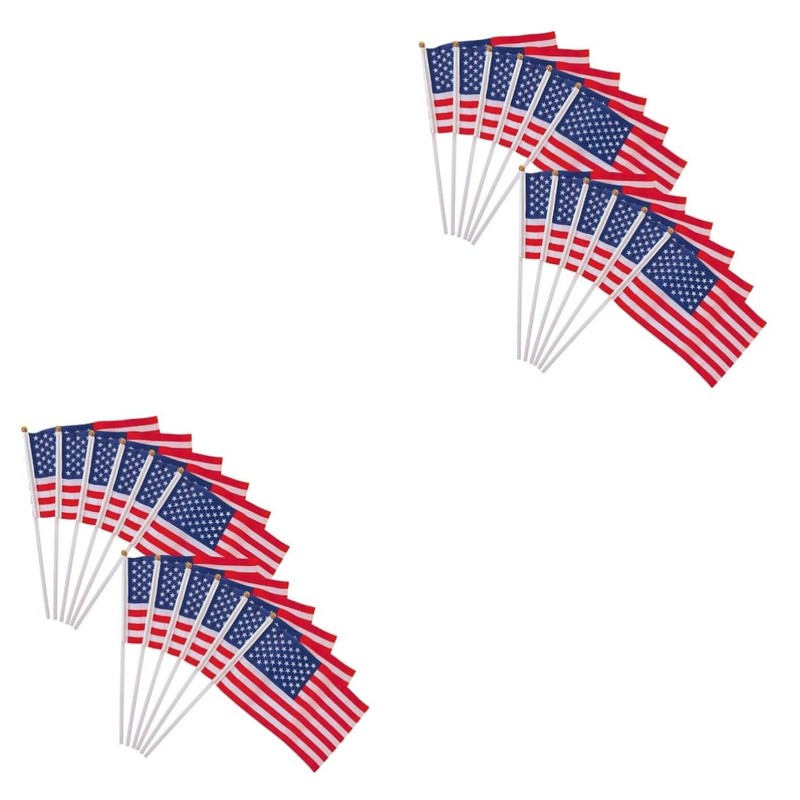 Sosoport 2sets American Flags Hand Waving Mini Usa Flag 14x21cm