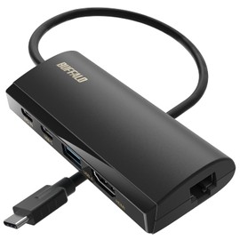 Buffalo LUD-U3-CGHDBK/N USB-C Hub Docking Station, 5-in-1, 100 W, USB PD, HDMI, 4K LAN Port, Type-C Type-A, USB 3.2, Gen1, Fast Data Transfer, Rapid Charging, [Windows/Mac/Chrome/iOS] Black