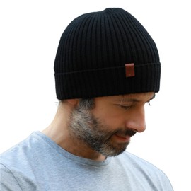 TOP-EX Winter Hats for Men Women 100 Merino Wool Beanie Hat for Running Golf Walking Fishing Cycling Warm Fleece Lined Cold Weather Hat Black M/L 54-59CM