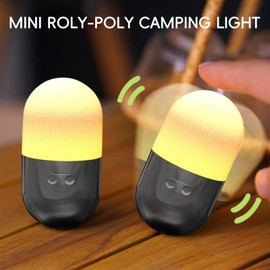 TECHPLUS Roly-Poly Camping Light - New 2024 Mini Desk Lamp, RGB 7 Colors Dimmable LED Night Light - Portable, Waterproof, Rechargeable Table Lamp for Indoor and Outdoor