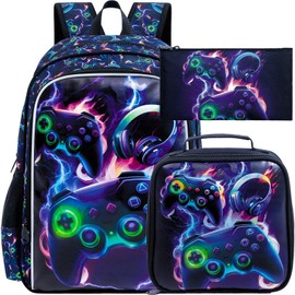 gxtvo 3PCS Kids Cool Game Backpack for Boys, 16" Kids Bookbag with Lunch Box, Water Resistant School Bag for Elementary Prechool Toddler