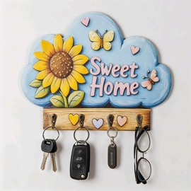 Wall Mounted Key Holder with Hooks - Key Organizer for Wall, Dog Leash Holder, Mail and Key Rack for Entryway, Farmhouse Home Decor, Key Hanger for Keys, Leashes, Coats