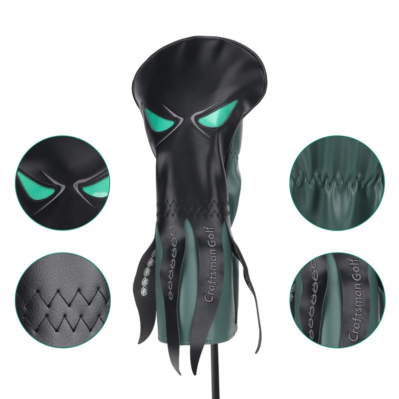 Craftsman Golf Octopus with Green Eyes Black Golf Driver Headcover