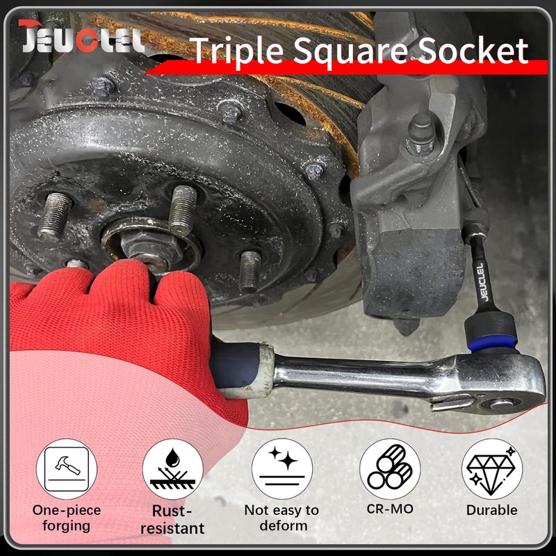 JEUCLEL 2PCS M10 Triple Square Impact Spline Bit Socket, 10mm