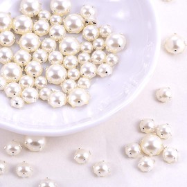 Pawkyjar 200pcs Sewing Pearl Beads, White Half Round Sew on Beads with Silver Claw, Mix Size 5mm, 8mm, 10mm