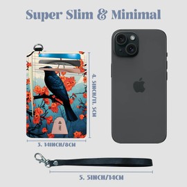 BFDHGQZC Black Crows Bird Theme Credit Card Holder Slim Wallet With Zipper Pocket Front Pocket PU Leather Credit Card Organizer RFID Blocking Card Holder Wallets for Men & Women