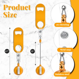 Honoson 8 Pieces Flat Bottle Opener Bartender Retractable Beer Opener with 8 Pieces Round Badge Reel Badge Clips Holder for Kitchen Restaurant Home Anniversaries Supplies Party Gifts (Orange)