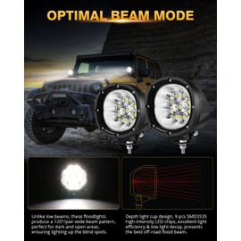 Auxbeam P4 Series Flood Beam LED Pods 4 Inch 90W Round Offroad Fog Lights Driving Flood Light Bar Bumper A-Pillar Hood Mount for Trucks ATV UTV Motorcycle Jeep