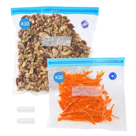 MOOSYS 30 Reusable Vacuum Sealer Bags(20p 8"X8", 10p 10"X11") + 2 Clips, 1 Year Airtight, For Food Preservation and Storage, Sous Vide Cooking, BPA Free, Reinforced, 7.5mil Thick(No Pumper)