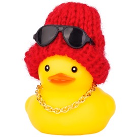 MuMyer Car Rubber Duck,Yellow Duck Car Dashboard Decorations Accessories with Mini Beanie Hat Necklace and Sunglasses(W1)