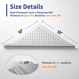 Bernkot Corner Shower Shelf 304 Stainless Steel, Recessed Corner Shelves Slot Design, 10" Triangular Corner Shelf 1.5mm Thickness Bathroom Shelf for Tiled Wall, No Drilling, Silver, 2 Pack