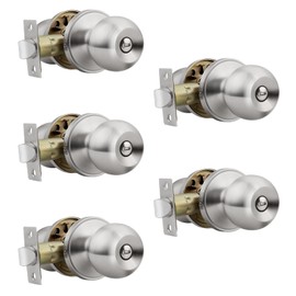 Knobonly 5 Pack Keyless Bathroom/Bedroom Door Knobs, Privacy Door Knob, Inside Door Lock, Satin Nickel, Stainless Steel