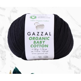 3 Ball (Pack) Gazzal Organic Baby Cotton Yarn, Total 5.28 Oz.100% Organic Cotton, Each 1.76 Oz (50g) / 125 Yrds (115 m), 3 Light DK, Global Organic Textile Standard Certified (Black - 430, 3 Pack)
