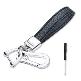 smilfuy Leather Car Keychain, 360° Rotatable Snap Swivel Key Ring, Car Fob Key Chain Holder for Men Women, Anti-Lost D-Ring (Black)