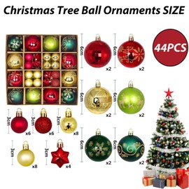44pcs Christmas Tree Decorations Baubles,Red Green Christmas Baubles Xmas Ball Ornaments 3cm 6cm Mini Baubles Hanging Ball Plastic Christmas Bulbs for Xmas Tree Decorations,Home Party,Wedding Decor